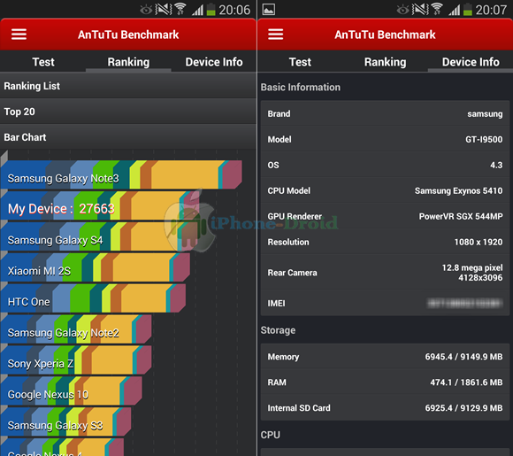 Android 4.3 on Galaxy S4 antutu