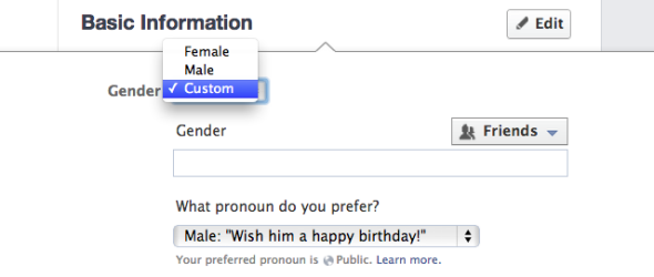 Facebook changes gender tags to allow for 'custom' options