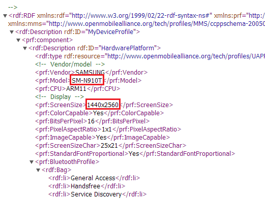 UAProf Samsung Galaxy Note 4