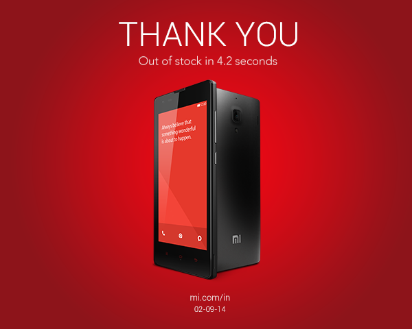 Xiaomi sells 40,000 Redmi 1S units in India in 4.2 seconds