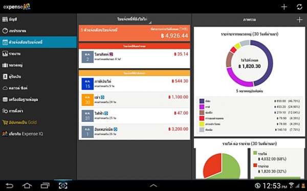 Expense IQ เมื่อทำงานบน Tablets Android