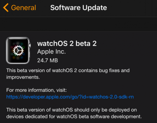 watchOS 2.0 beta 2
