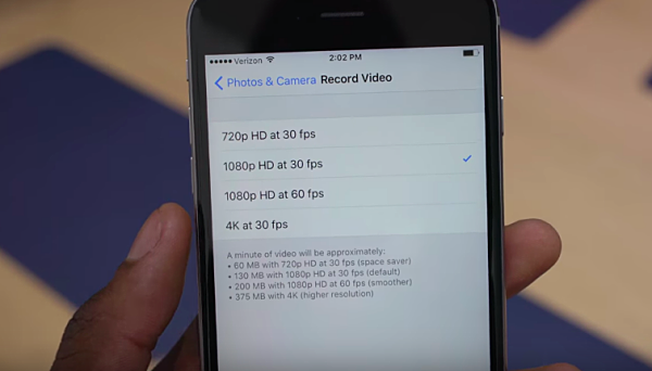 iPhone 6s 4k record