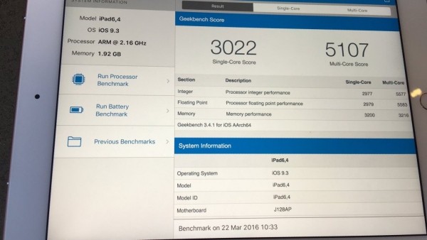 iPad Pro 9.7 GeekBench