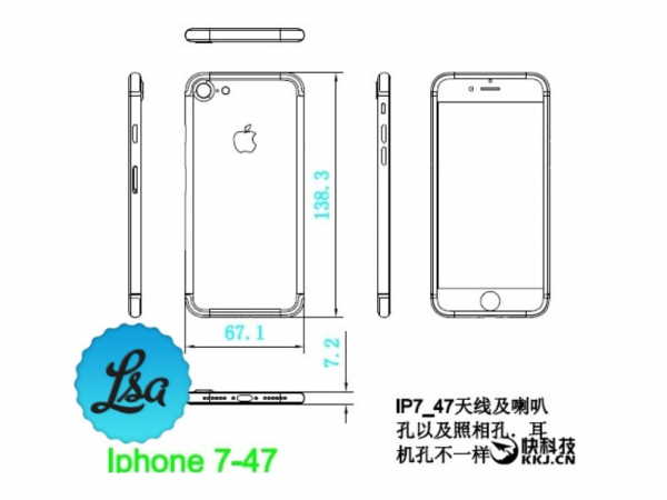 Diagram purportedly showing the Apple iPhone 7