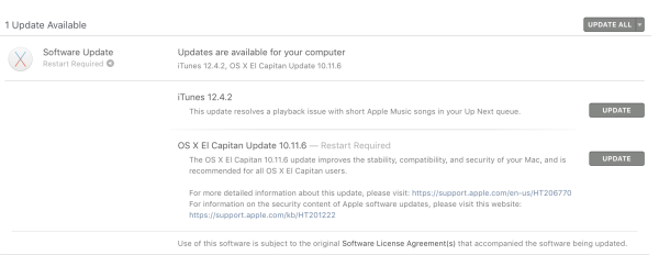 OS X El Capitan 10.11.6 , iTunes 12.4.2