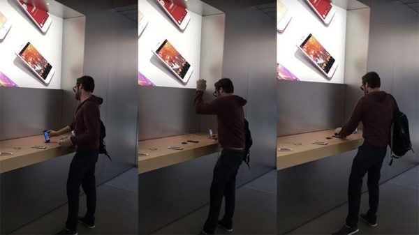 Angry customer casually smashes up iPhones in a French Apple Store