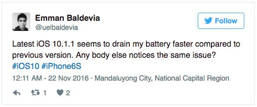 iOS 10.1.1 reported to drain users' batteries 1