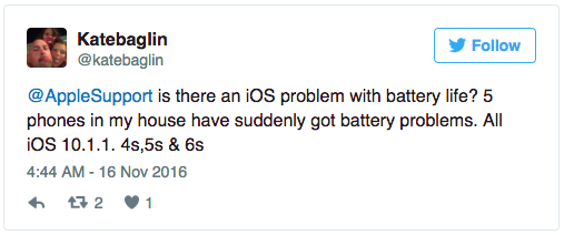 iOS 10.1.1 reported to drain users' batteries 2