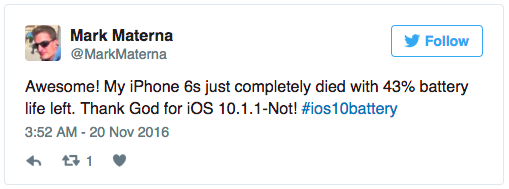 iOS 10.1.1 reported to drain users' batteries