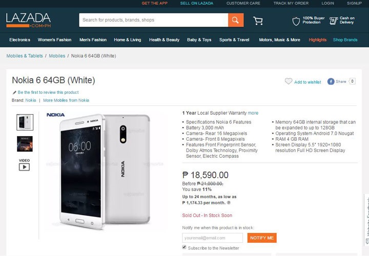 Nokia 6 on Lazada