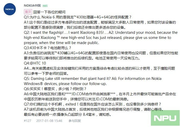 Snapdragon 835 running Nokia Android Phone