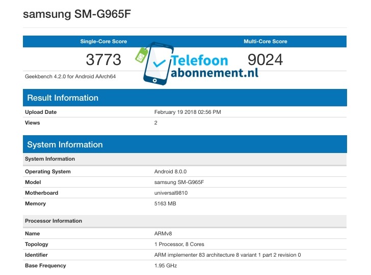 Geekbench Galaxy S9