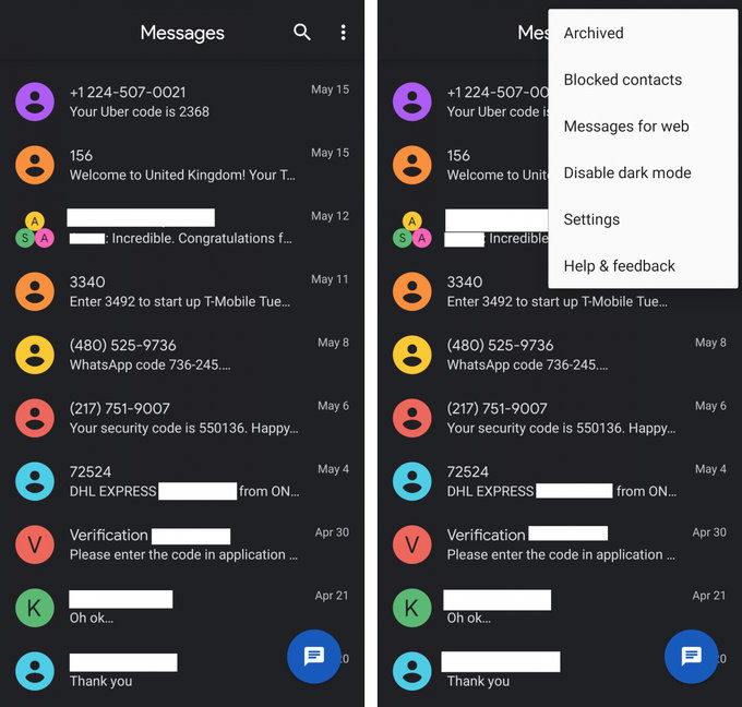 Android Message Dark Theme