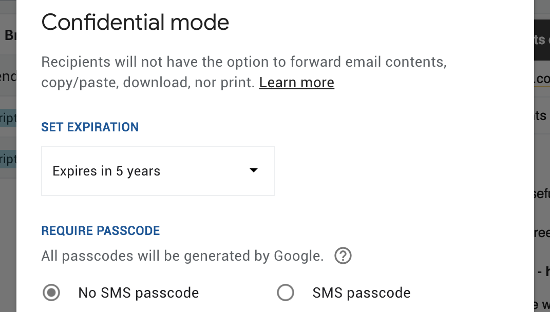 gmail Confidential mode