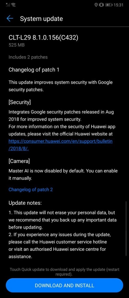 Latest update disables AI on the Huawei P20 Pro's camera