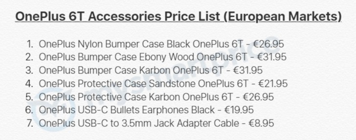 OnePlus 6T Official Accessories Price List