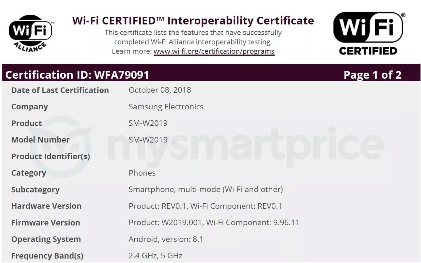 Samsung SM-W2019 Receives MIIT Certification