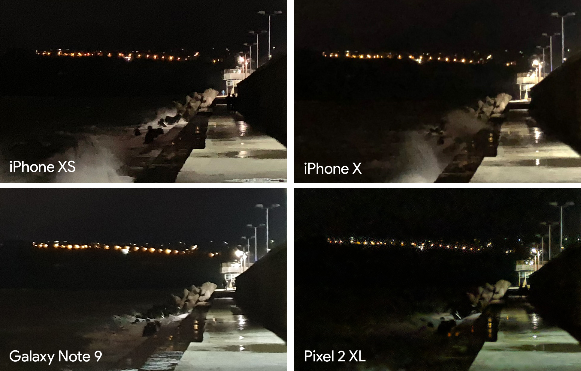 Low light iPhone XS, Pixel 2 XL, Galaxy Note9 and iPhone X