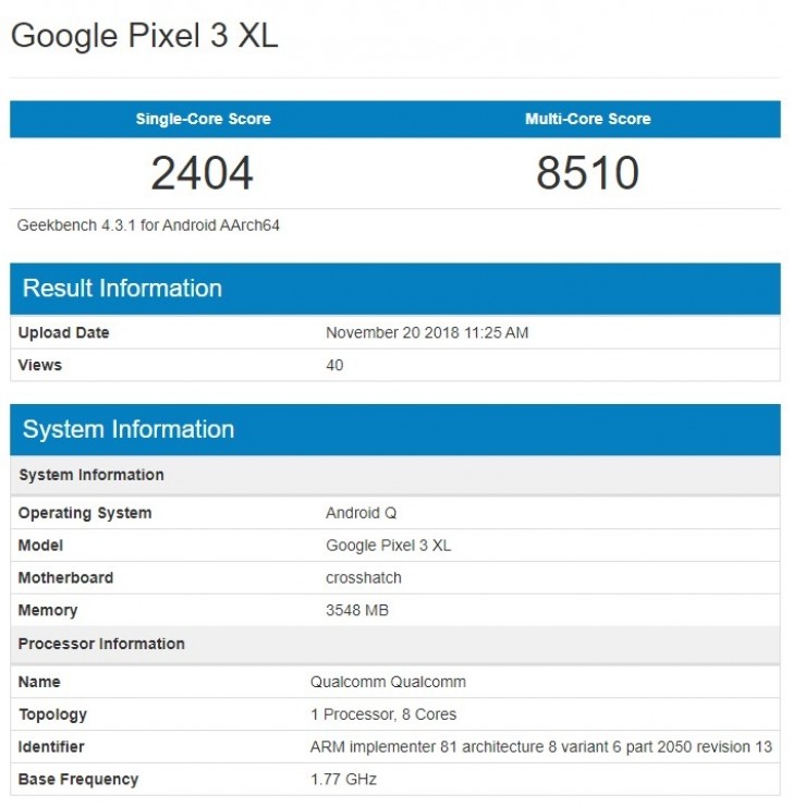 Android Q pops up on Geekbench