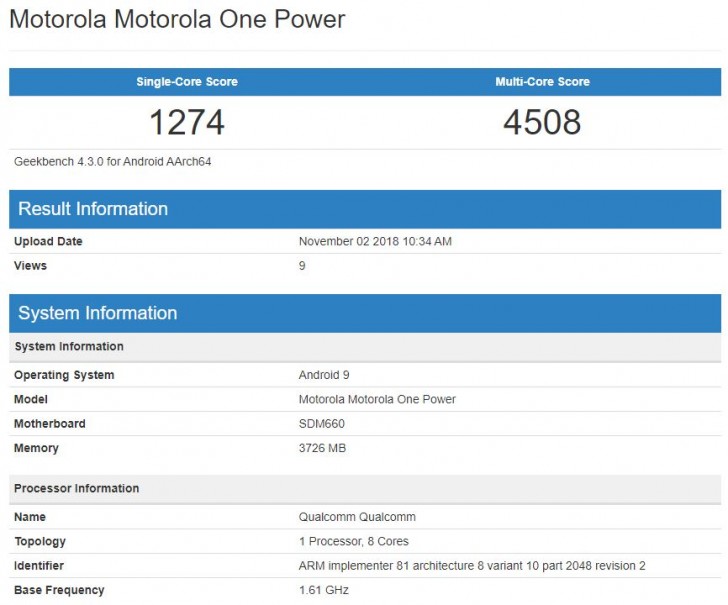 Motorola One Power Android 9 Pie