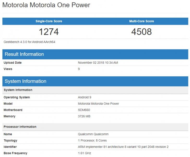 Motorola One Power Android 9 Pie