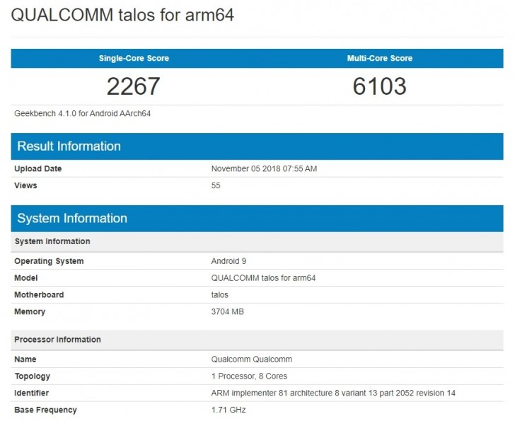 First Snapdragon 675 smartphone geekbench