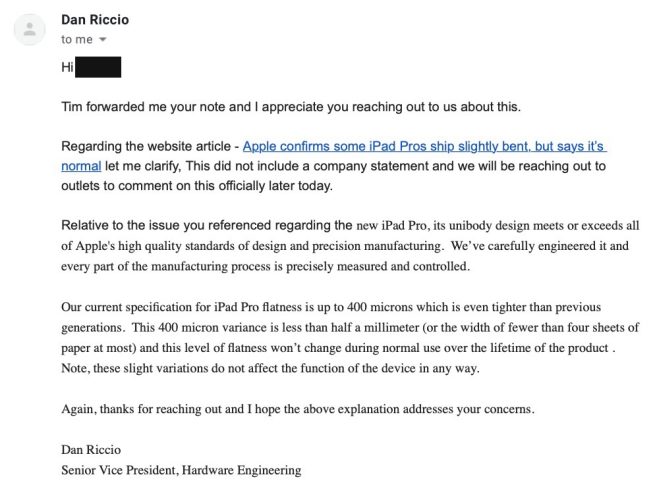 Apple responding to ‘bent’ iPad Pro controversy