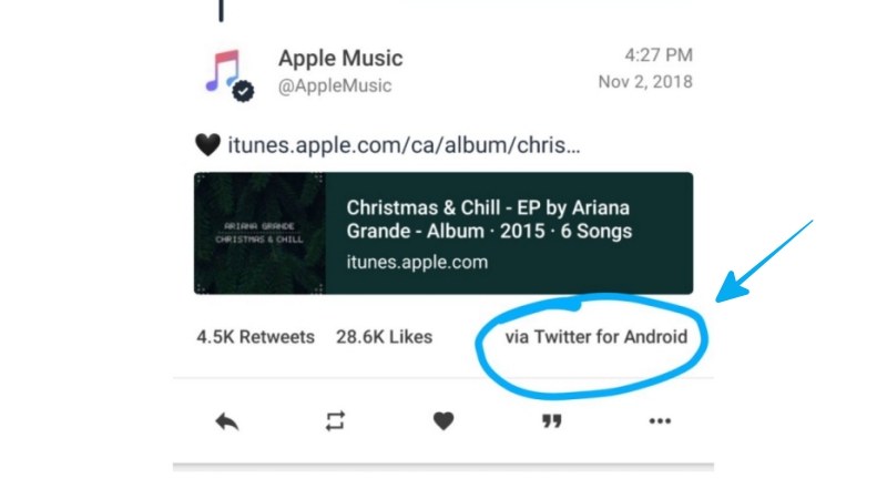 OMG Apple Music account tweets using Twitter for Android