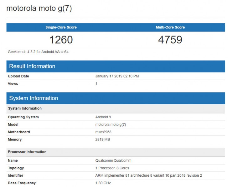 Moto G7 with Snapdragon 625 benchmarked, could be the G7 Play