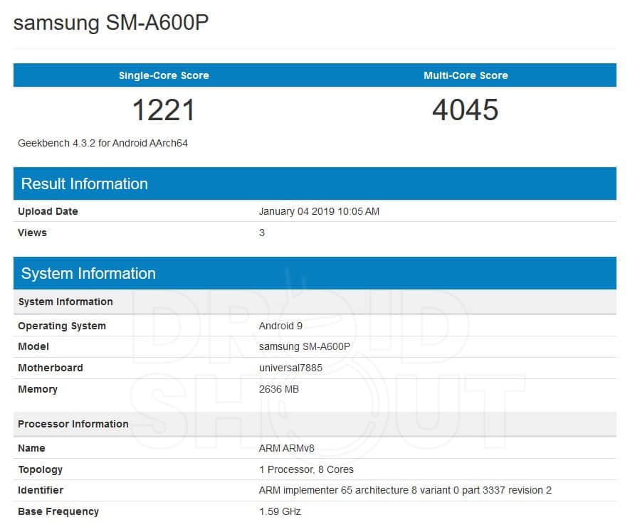 Samsung Galaxy A6 (2018) Spotted on Geekbench With Android Pie