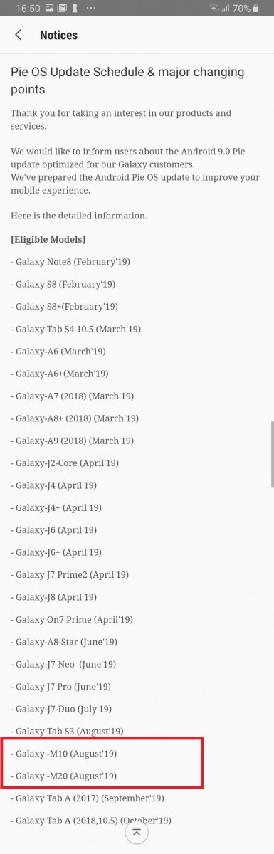 Samsung Galaxy M10 and M20 will get Android 9 Pie in August