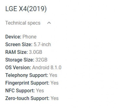 LG X4 (2019) specs appear