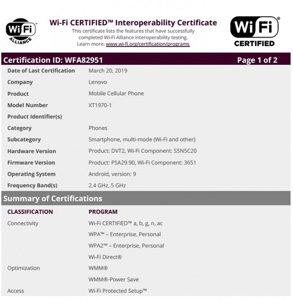 Motorola One Vision gets Wi-Fi certification