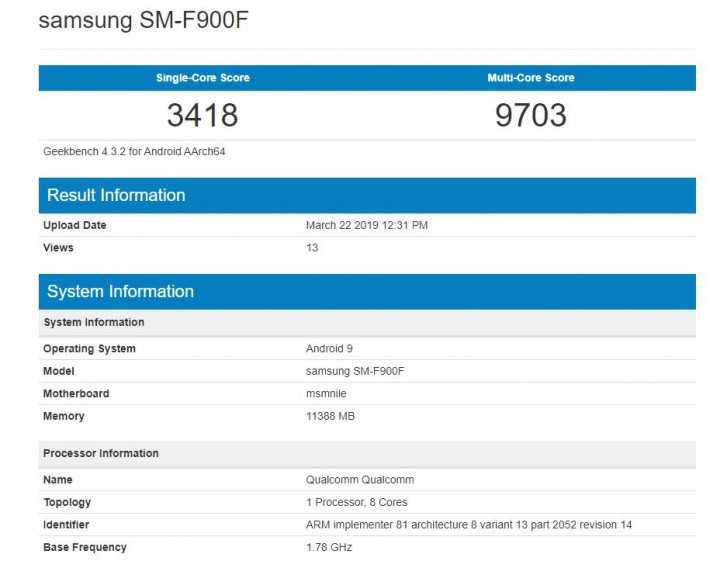 Samsung Galaxy Fold appears on Geekbench