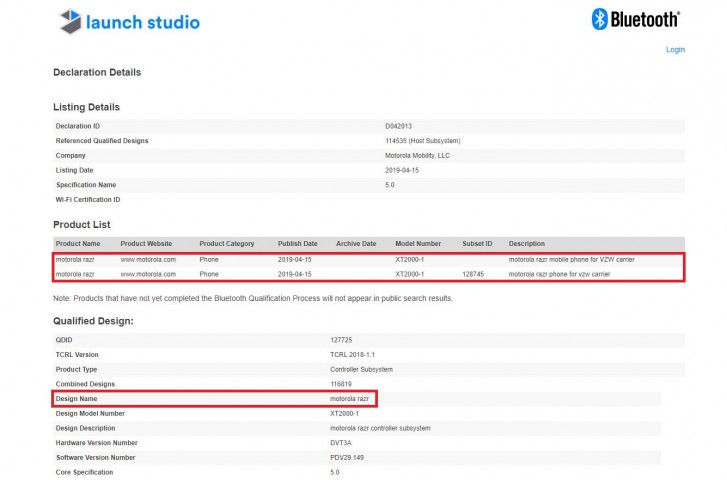 Motorola Razr 2019 and One Vision pass Bluetooth certification