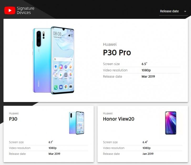Huawei P30, P30 Pro and Honor View20 to its list of Signature Devices