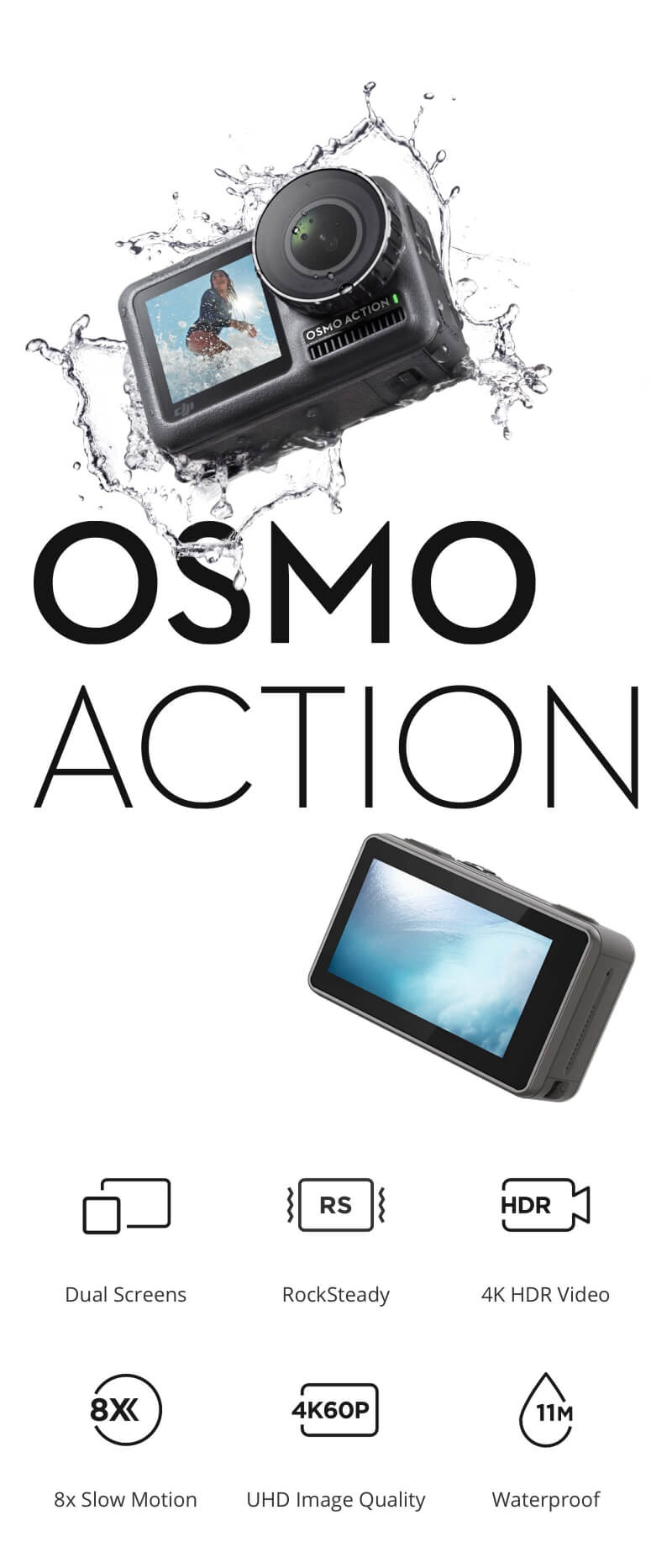DJI Osmo Action is a 4K action camera with dual displays