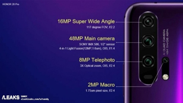 Honor 20 Pro camera specs leak in detail