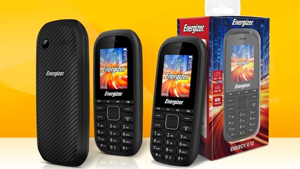 Energizer E12 dual-SIM phone with a microSD slot and media buttons