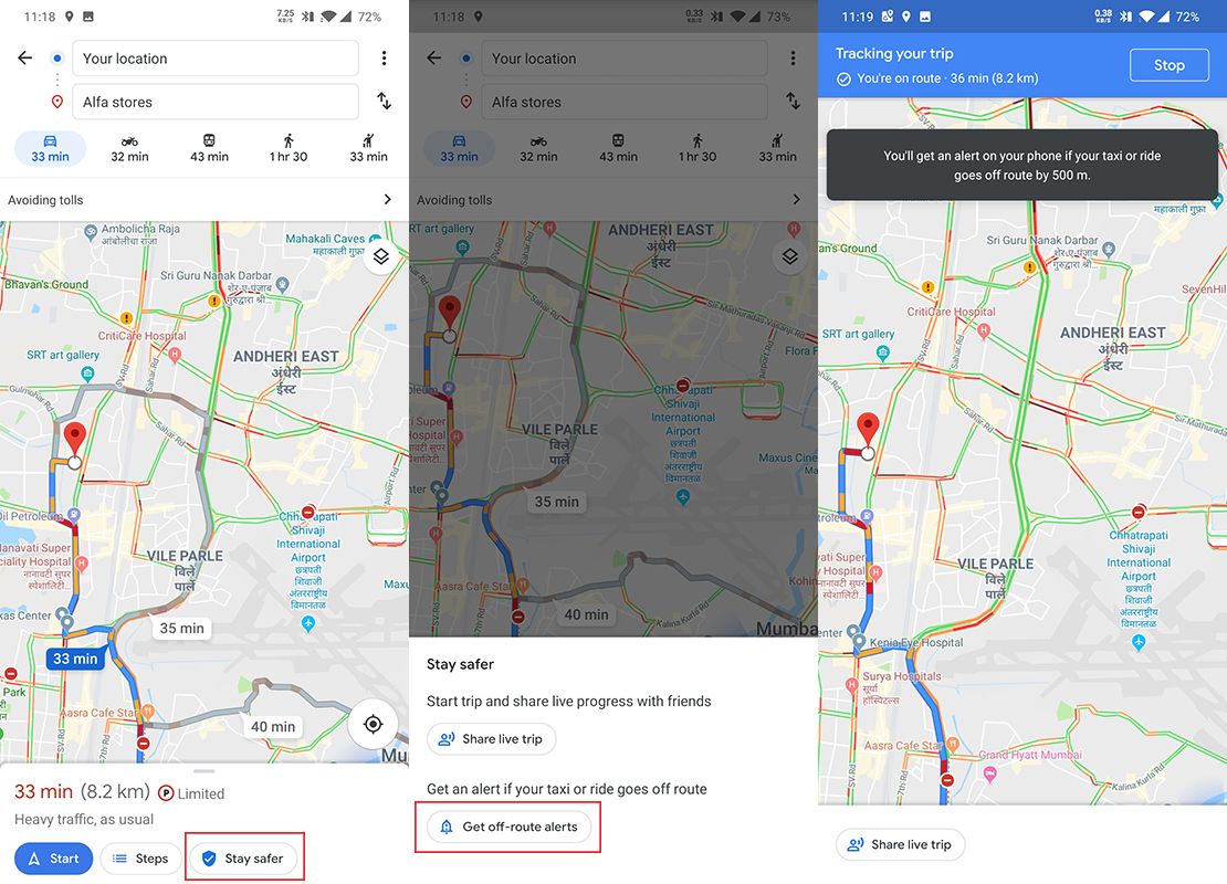 Google Maps tests a new alert for when your taxi goes off route
