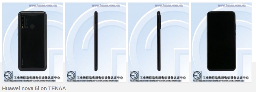 Huawei nova 5i photos on TENAA confirm four cameras