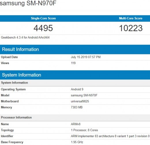 Samsung Galaxy Note10 visits Geekbench with Exynos 9825