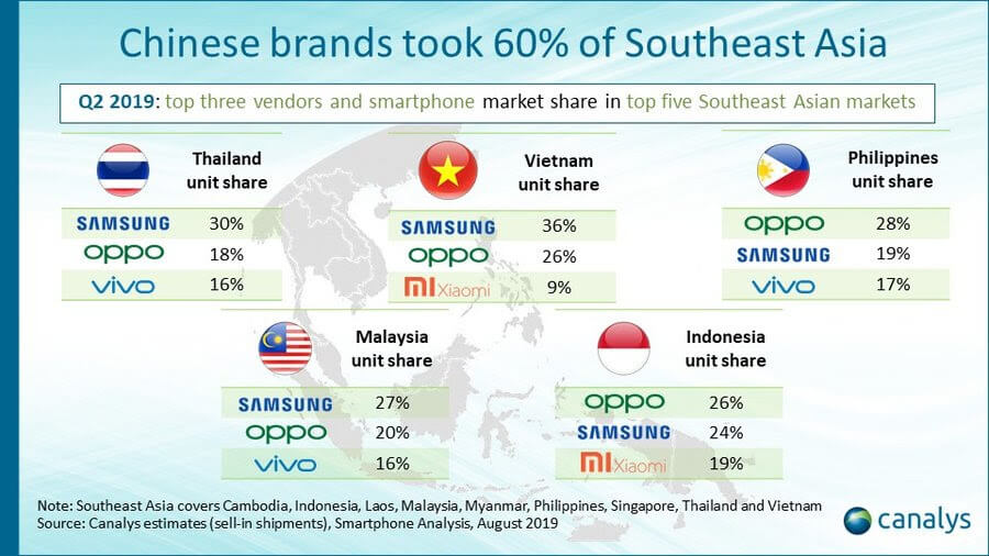 Canalys Chinese smartphone brands Southeast Asia shipments