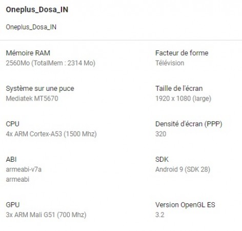 OnePlus TV specs surface, MediaTek MT5670 SoC and 3GB RAM in tow
