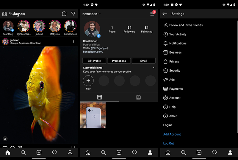 เริ่มเข้าสู่ยุคมืด! Instagram (Beta) สำหรับ Android เริ่มเปิดใช้งาน