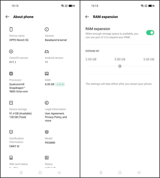 OPPO Memory Expansion Technology Reno5 Series 5G