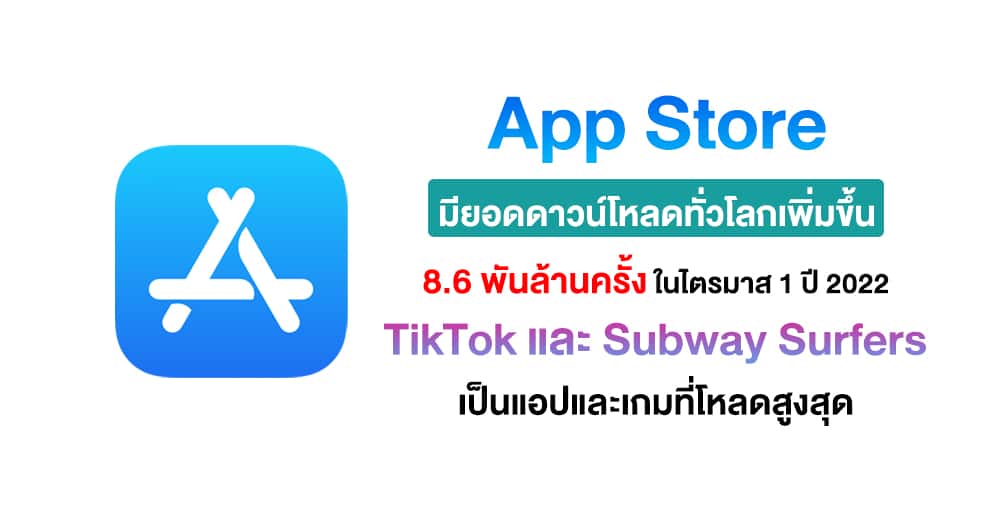 Sensor Tower เผยสถิติยอดดาวน์โหลดแอปใน App Store มีมากกว่า 8.6 พันล้านครั้งในไตรมาส 1 ปี 2022 Sensor Tower เผยสถิติยอดดาวน์โหลดแอปใน App Store มีมากกว่า 8.6 พันล้านครั้งในไตรมาส 1 ปี 2022