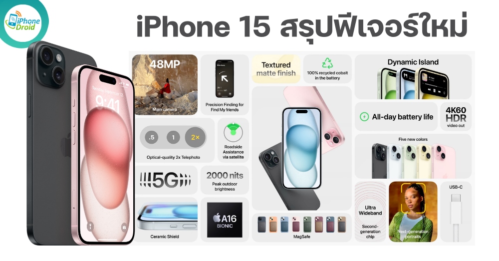 Apple iPhone 15 และ iPhone 15 Plus สรุปฟีเจอร์ใหม่ มีอะไรบ้าง