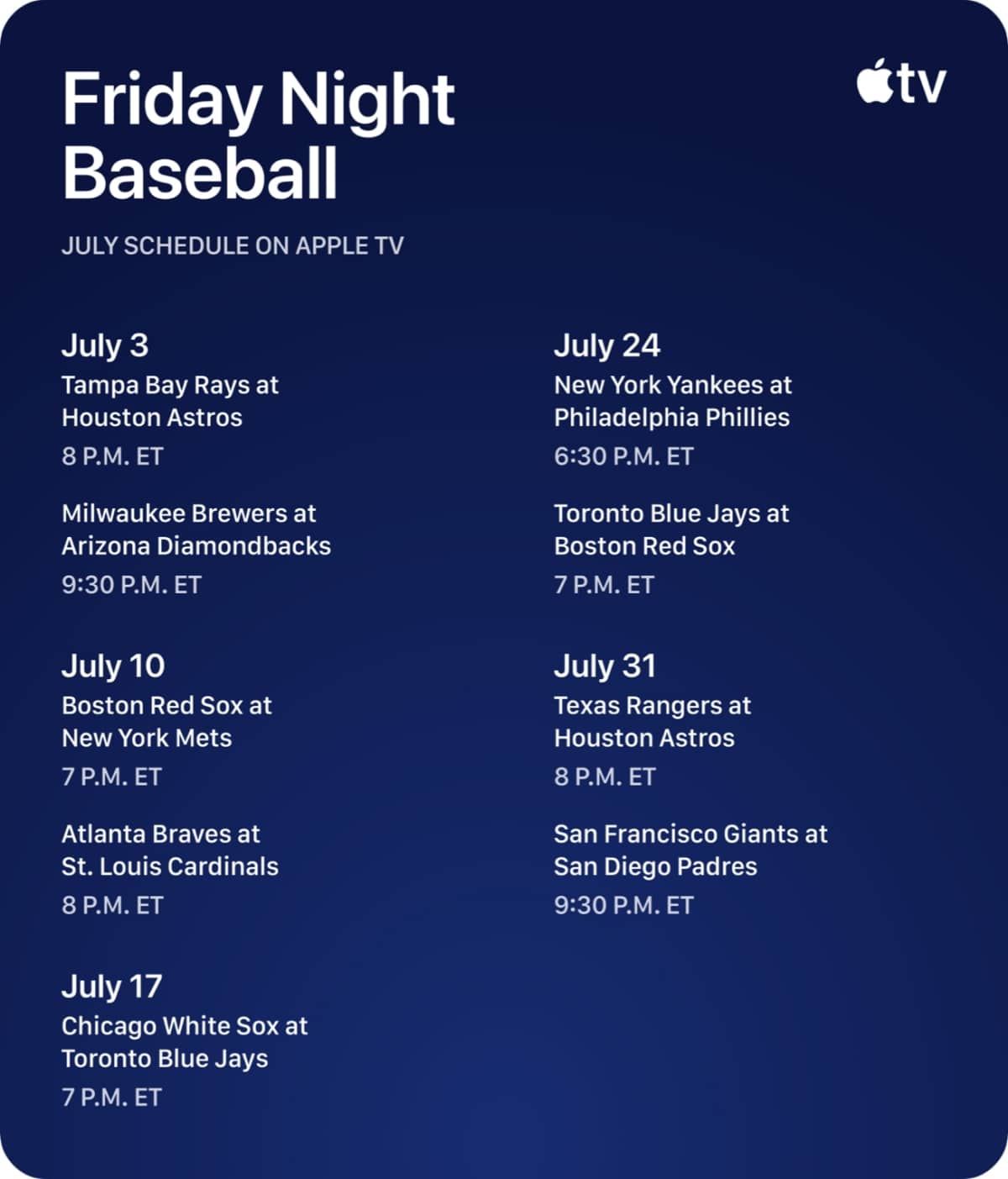 apple-mlb-friday-night-baseball-july-2026-schedule
